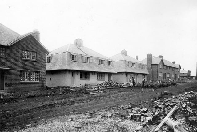 The Middleton housing estate under construction, showing Sissons Terrace. The road is still to be completed. The view looks from what was to become John Blenkinsop School. Pictured in July 1932.
