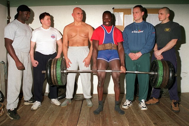 Power lifters at South Leeds Sports Centre in February 1998. Pictured, from left, are Paul Raynolds, Nick Galley, Lori Baranyi, Dave Carter, Steve Baranyi and Simon Dawes.