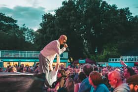 Tim Booth did what he does best and entices every single person in. Pic: Cuffe and Taylor.