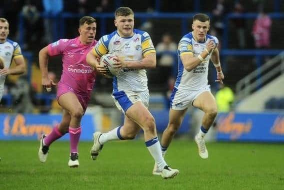 Tom Nicholson-Watton in pre-season action for Leeds Rhinos agianst Hull KR. Picture by Steve Riding.