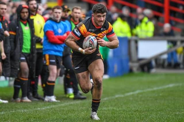 Then-Rhinos player Liam Tindall had a spell on dual-registration with Bradford Bulls last season. He's seen in action against Keighley at Cougar Park. Picture by Olly Hassell/SWpix.com.