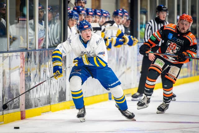 LEARNING FAST: Innes Gallacher in action for Leeds Knights against Telford Tigers last season. Picture: Ben Gordon/Knights Media.