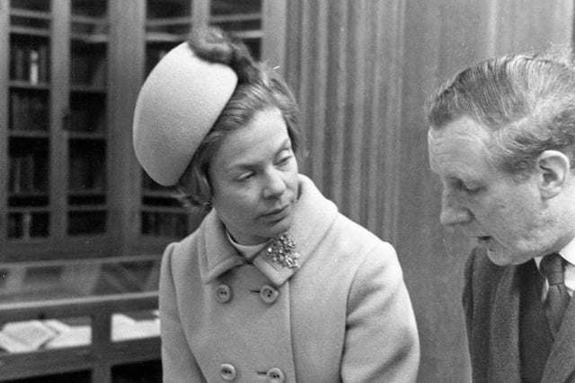 The Duchess of Kent at Leeds University, Brotherton Library in March 1967. She had succeeded the Princess Royal as Chancellor of the University in May 1966