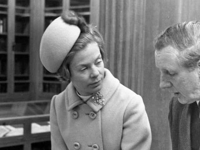 The Duchess of Kent at Leeds University, Brotherton Library in March 1967. She had succeeded the Princess Royal as Chancellor of the University in May 1966