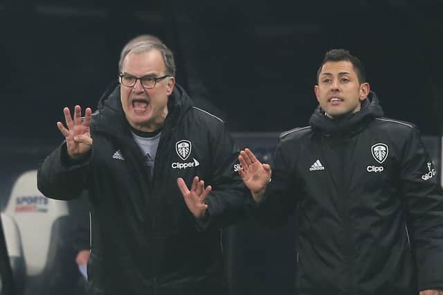 Leeds United's Argentinian head coach Marcelo Bielsa reacts during the English Premier League football match between Newcastle United and Leeds United at St James's Park.
