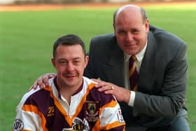 Darryl van de Velde with Garry Schofield, during his time as coach at Huddersfield. Picture by Steve Riding.