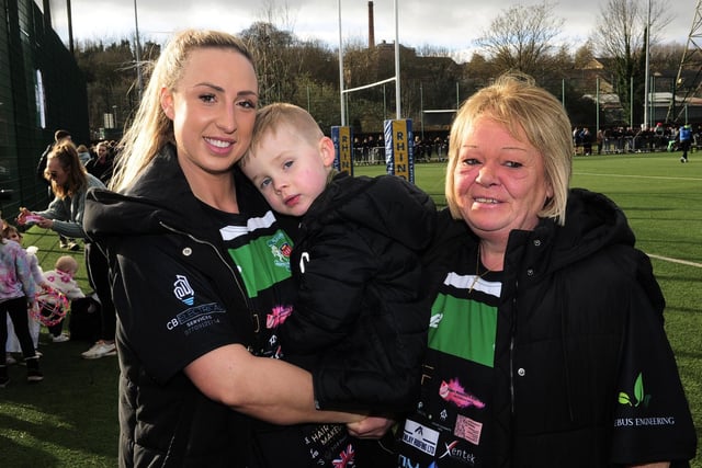 Josh Parle's partner Emma Brown and their son Charlie, aged three, with Josh's mother Andrea Slater.