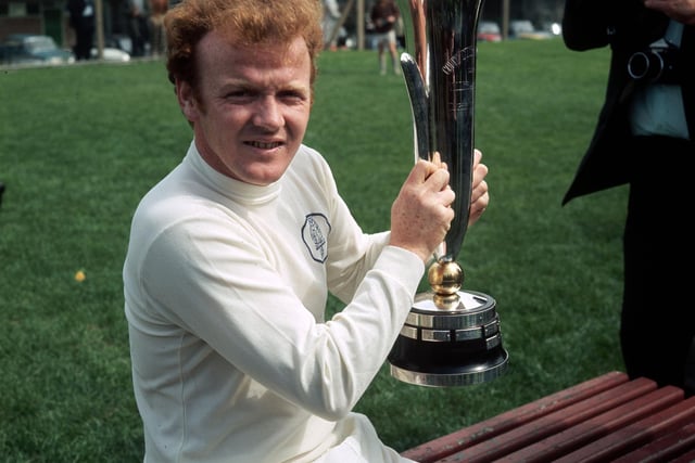 Leeds United's Billy Bremner holds up the Fairs' Cup (UEFA Cup) which his team won after beating Juventus over two legs (Photo by Aubrey Hart/Express/Getty Images)