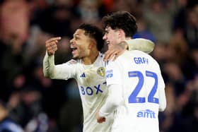 KEY PAIR: Georginio Rutter salutes Archie Gray after Friday night's thrilling Championship victory against leaders Leicester City for Leeds United at Elland Road.
Photo by George Wood/Getty Images.