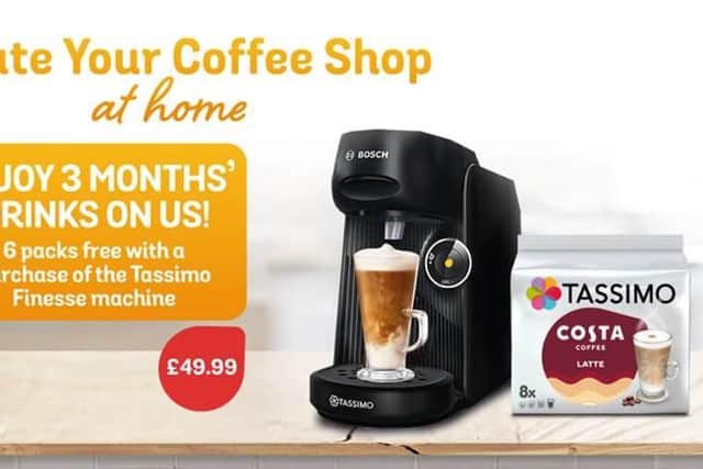 Get three months' worth of coffee when purchasing a Tassimo FINESSE machine for just £49.99 - saving over £100.