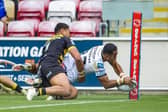 Jason Qareqare scores for Castleford Tigers against York Knights. Picture by Tony Johnson.