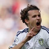 LEEDS, ENGLAND - AUGUST 21: Brenden Aaronson of Leeds United celebrates scoring their side's first goal during the Premier League match between Leeds United and Chelsea FC at Elland Road on August 21, 2022 in Leeds, England. (Photo by Catherine Ivill/Getty Images)