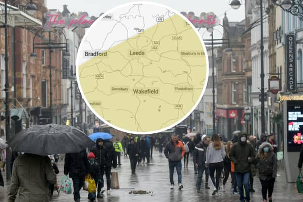 The Met Office has issued a yellow warning for rain covering Leeds and large parts of the country. The weather service's interactive coverage map is inset.