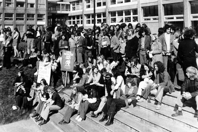 Students protested when Government Minster Norman St John-Stevas came for lunch at the Polytechnic in March 1973.