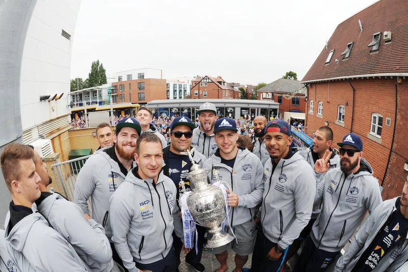 Rhinos borrowed the Yorkshire Post's open-top bus for their return to Headingley the day after the final.