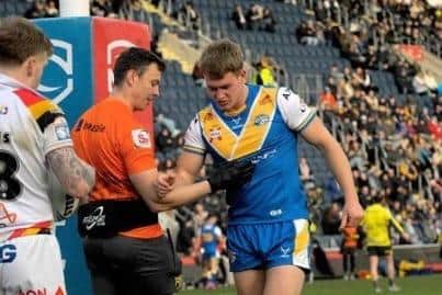 Max Simpson suffered the second anterior cruciate ligament injury of his career during Leeds Rhinos' pre-season win against Bradford Bulls. Picture by Steve Riding.