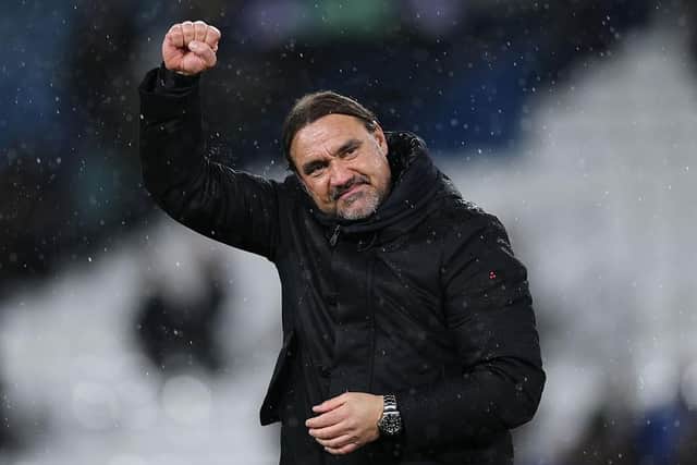 Daniel Farke celebrates with Leeds United fans. (Image: Stu Forster/Getty Images)
