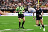 Jack Smith seen refereeing Leeds Rhinos' game agianst Hull KR i9n Las Vegas. Picture by Alex Whitehead/SWpix.com.
