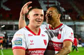 New Tigers signing Jack Brown, left, seen in Hull KR colours with former Castleford player Tom Amone. Picture by Olly Hassell/SWpix.com.