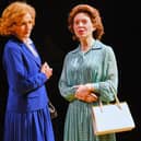 Pandora Clifford and , right, Liz Garland in Handbagged at the Stephen Joseph Theatre (credit: Tony Bartholomew)
