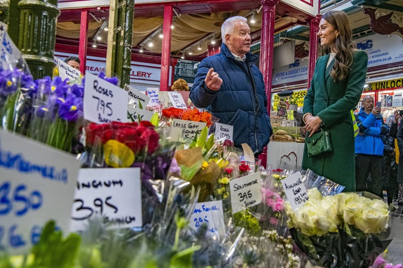 The Princess of Wales met the owner of Ada Proctor florists, which has been based at the market for more than 30 years. Neil Ashcroft joked that if the Princess of Wales bought some flowers, he’d give her a discount.