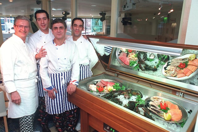 Dinos Homarus, at Blades Court, Leeds. Pictured are chefs, Manfred, Michael, George & Sami in the restaurant in the early 2000s.