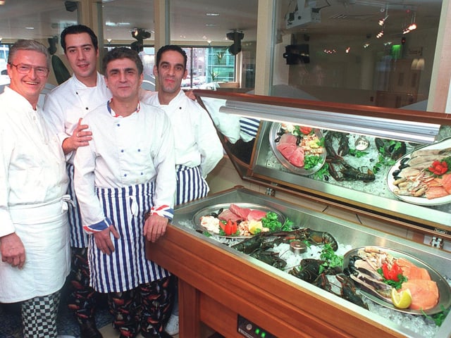 Dinos Homarus, at Blades Court, Leeds. Pictured are chefs, Manfred, Michael, George & Sami in the restaurant in the early 2000s.