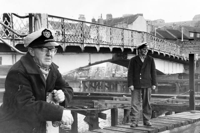 John Usher one of the swing bridge operators at Whitby Harbour in November 1971. The other man is Frank Turner.