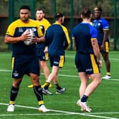Sam Lisone (with ball) is in Leeds Rhinos' 21-man squad for Friday's visit of Salford, despite having initially been ruyled out with a broken thumb. Picture by James Hardisty.