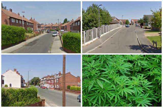 Evidence of cannabis farms was found at properties on Burntwood Crescent (top left), Foxhunters Way (top right) and Doncaster Road (bottom left).
