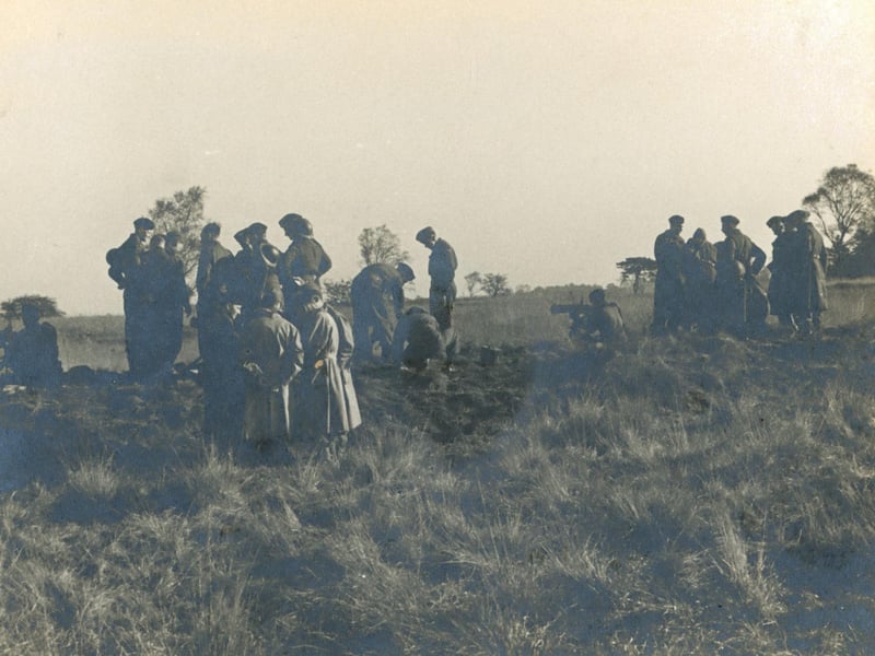 They are taking park in firing line machine gun practice. Location uncertain but could have been at Strensall, Eccup or Golden Acre where a lot of training took place and where many of the photos in this series were taken. 'C' Company had a 100 yard range at Eccup, according to the account of Lt Col HK Boyle DSO, written in September 1945.