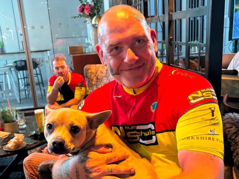 Chris Newsome, from Dewsbury, with Nala the dog.