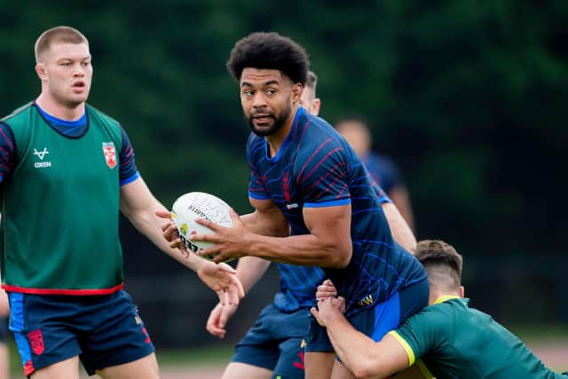 Leeds Rhinos star Kallum Watkins training with England this week at Robin Park, in Wigan. Picture by Allan McKenzie/SWpix.com.