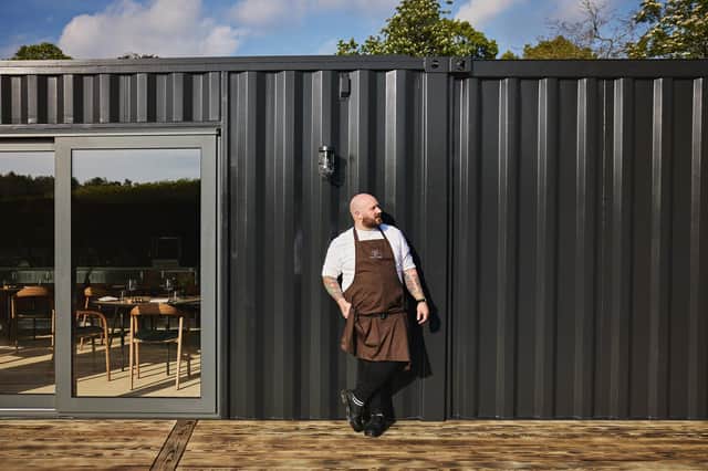 Adam Degg outside Fiftytwo restaurant built out of five shipping containers at Rudding Park, Harrogate Picture: Olivia Brabbs Photography