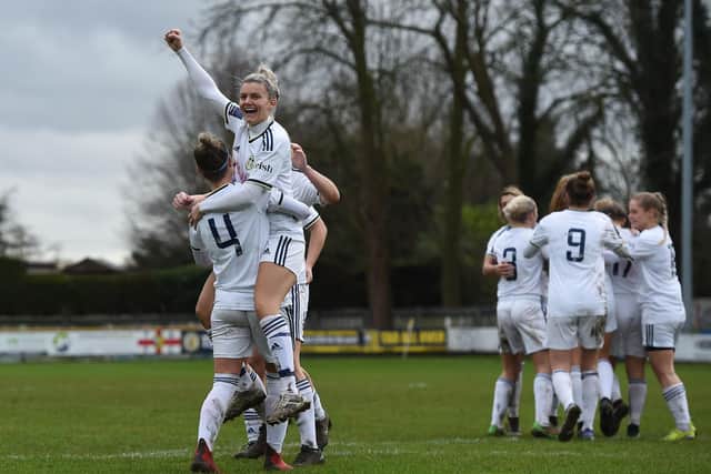 ONWARDS AND UPWARDS: For Leeds United Women who will visit WSL side Arsenal in the Women's FA Cup fourth round following the weekend's victory against higher league Stoke City, above. Picture by LUFC.