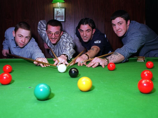 Excelsior Snooker Club hosted a snooker marathon in March 1996. Pictured, from left, are  Andrew Dally, Graham Chadwick, Darren Chadwick and Robert Lindslect.