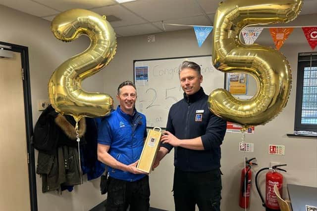 Andy Fazal, and Aldi colleague in Harrogate, is celebrating 25 years with the supermarket.