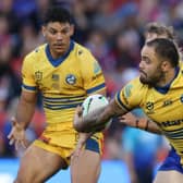 Leeds Rhinos signing Dylan Walker offloads the ball during Parramatta Eels' round 13 NRL fixture at Newcastle Knights on May 30 this year. Picture by Scott Gardiner/Getty Images.