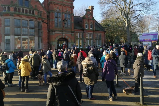 Walkers gathered in Market Place outside the library before the walk