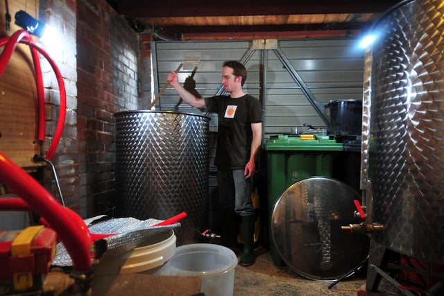 CAMRA said: "Sunbeam Ales was established in a house in Leeds in 2009, with commercial brewing beginning in 2011. Since  moving, capacity has increased to a two-barrel plant based in a garage." Pictured Nigel Poustie making ales microbrew in his garage in Bramley.