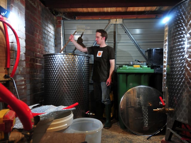 CAMRA said: "Sunbeam Ales was established in a house in Leeds in 2009, with commercial brewing beginning in 2011. Since moving, capacity has increased to a two-barrel plant based in a garage." Pictured Nigel Poustie making ales microbrew in his garage in Bramley.