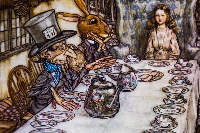 Pictured is an illustration from Alice's Adventures in Wonderland published by Lewis Carroll, Illustrated by Arthur Rackham. Photo: James Hardisty
