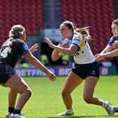 Ruby Enright on the ball for Leeds Rhinos during last Sunday's Betfred Women's Challenge Cup semi-final defeat by St Helens. Picture by Matthew Merrick/SWpix.com.