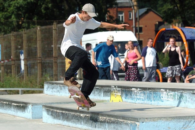 Skaters take part in a competition at the new Woodhouse Moor skate park.