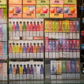 Disposable vaping devices are seen for sale in a shop. The vaping industry has said plain packaging is not the answer, as Leeds councillors raised concerns about children buying e-cigarettes from city centre shops. (Photo by Christopher Furlong/Getty Images)