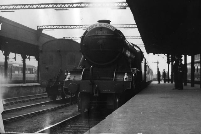 The Queen of Scots locomotive arrives at Leeds Central Station in July 1948.