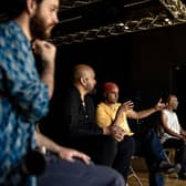 Balbir Singh, in yellow, is the founder and artistic director of Balbir Singh Dance Company. He founded the company in 1998 with a focus on blending contemporary dance and Kathak. Photo: Karol Wyszynski