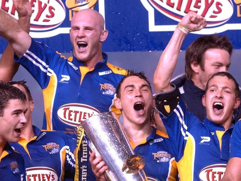 An iconic image as Richard Mathers, Keith Senior, Kevin Sinfield and Danny McGuire celebrate.