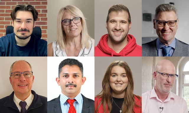 Top (L–R): Robert Steadman (The Water Hydraulics Company), Jo Young (Additive-X), Kostas Charalampous (Trust Electric Heating), Dr Marshall Booth (Andel). Bottom (L–R): Kevin Hart (Teal & Mackrill), Deepu Mathews Chirappuram (GMP Manufacturing), Gia Conor (Trust Electric Heating), Justin Bartlett (Treske Furniture).