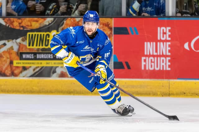 LEADING FROM THE FRONT: Captain Kieran Brown scored twice in the NIHL National semi-final win over Sheffield Steeldogs, adding an empty-netter in the 5-3 win in the final over Hull Seahawks. Picture: Miles Tinder/Knights Media.